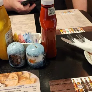 a table full of condiments