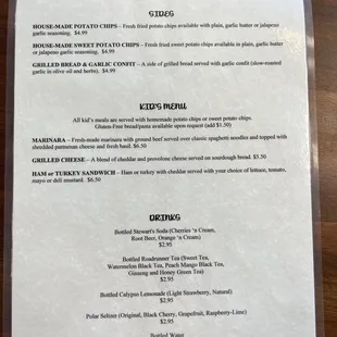 Back of menu