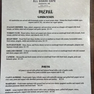 Front of menu