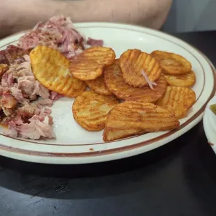 Chopped BBQ plate with buffalo chips