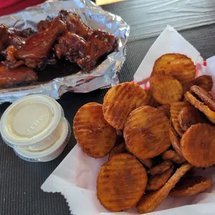 Kickin' Bourbon wings and buffalo chips