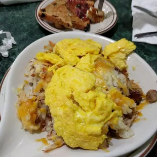 The All Meat Skillet with Raisin Bread Toast,