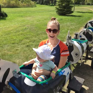 Tractor train that can easily fit adults and children.