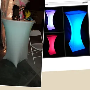 It's a  regular table with a table cloth with a strip of lights velcro to the bottom of the table. It's not the same on the site.