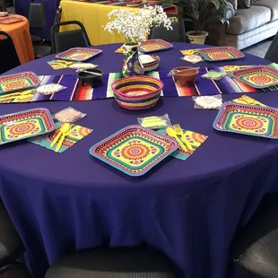 Round and rectangular table cloths in all colors and sizes for good prices. Sarapes table runners available there too.