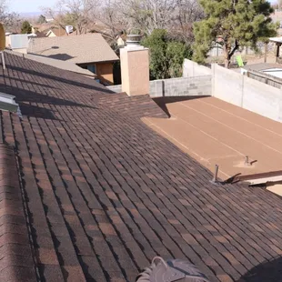 a view of the roof of a home