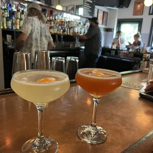 two cocktails on the bar