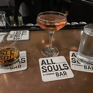 a glass of wine and a drink