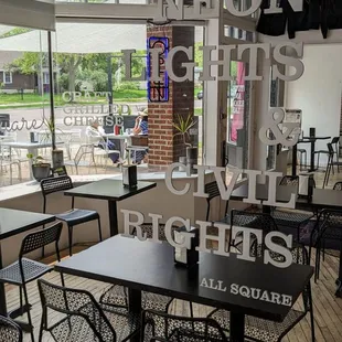 tables and chairs in a restaurant