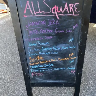 Food truck menu