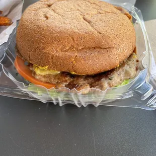 All Star Burger with a turkey patty and wheat bun (no may no red onion).