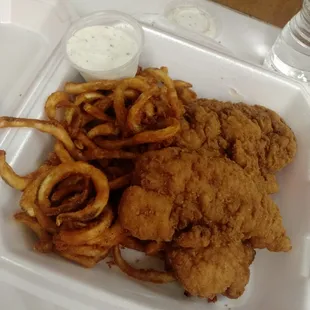 This is the chicken strip basket. $6.99. Delish!