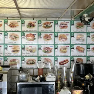 Menu for sandwiches