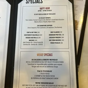 Happy hour menu