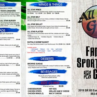 the menu for all star grill