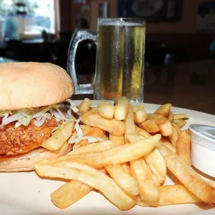 a chicken sandwich and french fries