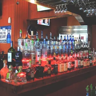 bottles of alcohol on a bar