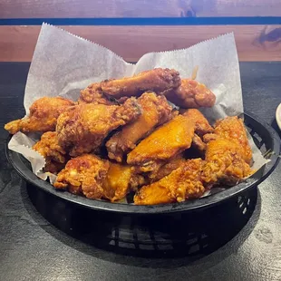 Traditional wings with medium hot sauce and ranch.