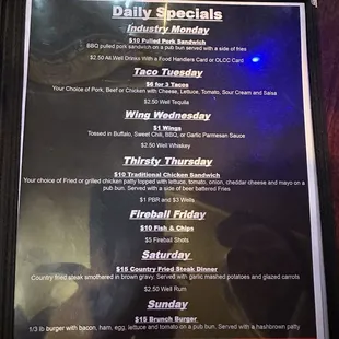 Daily specials