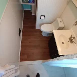 reverse view of the new cherry wood flooring