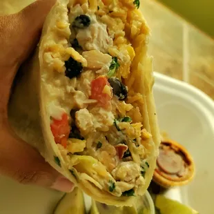 a hand holding a burrito