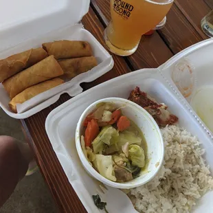 Spring rolls and green curry chicken. Went to Hound Song Brewing to enjoy our meals with some delicious craft beers.