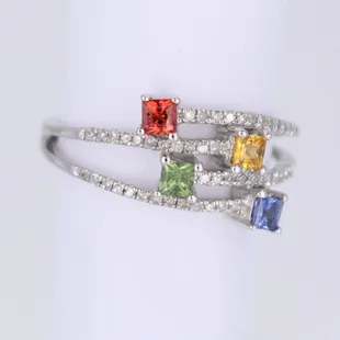 Sterling silver and rainbow sapphires.  All gem quality stones