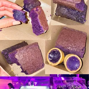 Ube brownie, mochi brick, cheesecake bites