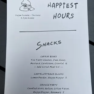 Happiest Hours Menu