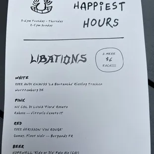 Happiest Hour Menu