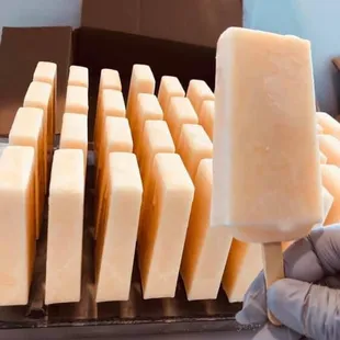 a person holding a block of cheese