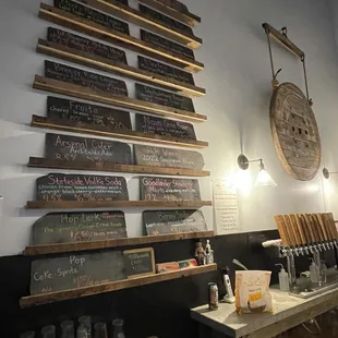 Beer list behind bar