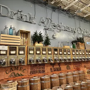 rows of wooden barrels