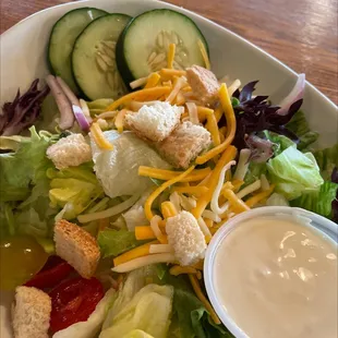 Side salad with creamy cucumber dressing