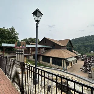 a view of a restaurant from a balcony