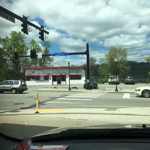 Across the street from the store