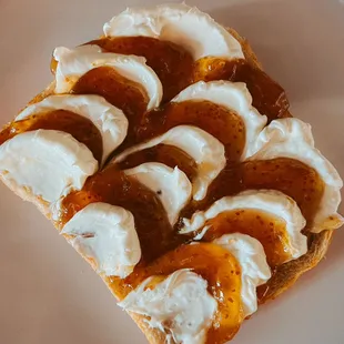 Basic(ish) Toast fig preserve, cream cheese on sourdough.