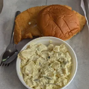 Catfish sandwich and potato salad