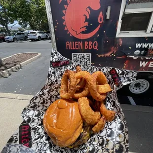 Double Dragon Burger with Onion Rings