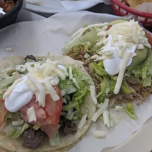 Steak taco and chicken tostada