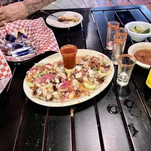 Working on our plate. It was so much we shared the meal and carried some home.