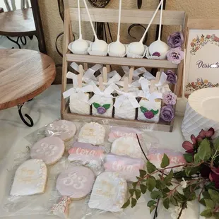 Cake pops, chocolate dipped Rice Krispies