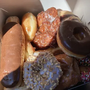 a variety of donuts in a box
