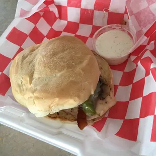 Monterey chicken sandwich- no BBq sauce side of ranch. So delish!
