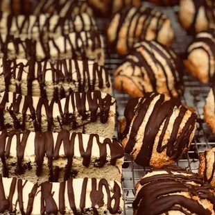 Chocolate drizzled biscotti and coconut macaroons.