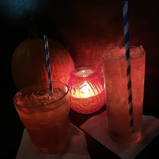 two drinks and a candle