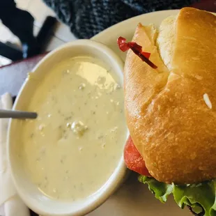 Broccoli &amp; Cheddar soup and sandwich
