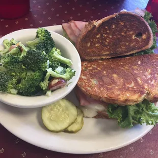 Ham and Brie with broccoli salad on the side