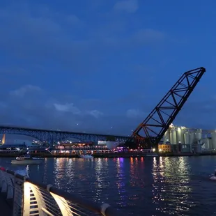 View of Lake Erie from boardwalk at night