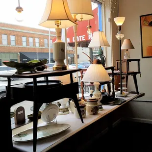 lamps in the window of the Guilford annex